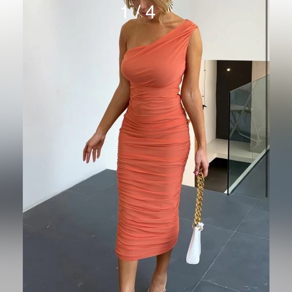 Orange ruched dress